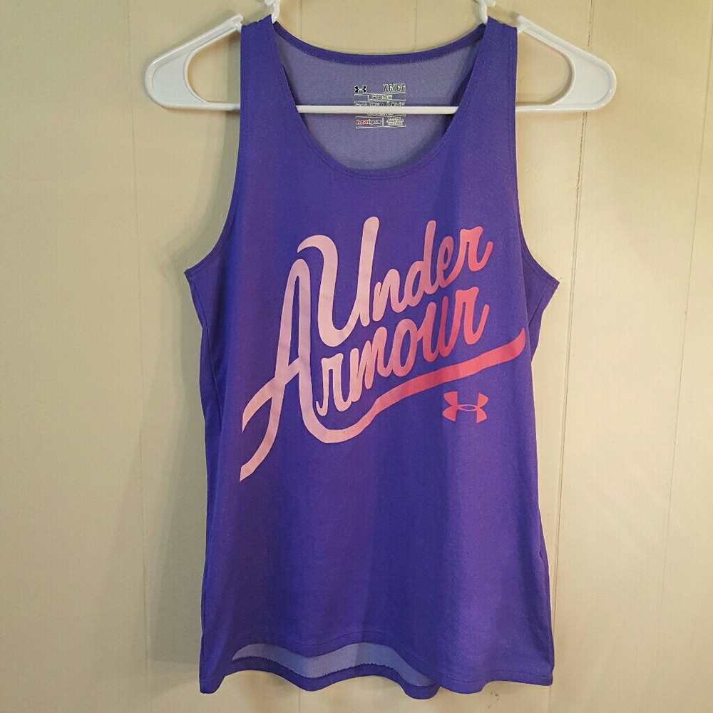 Under Armour Girls YLG purple graphic tank top